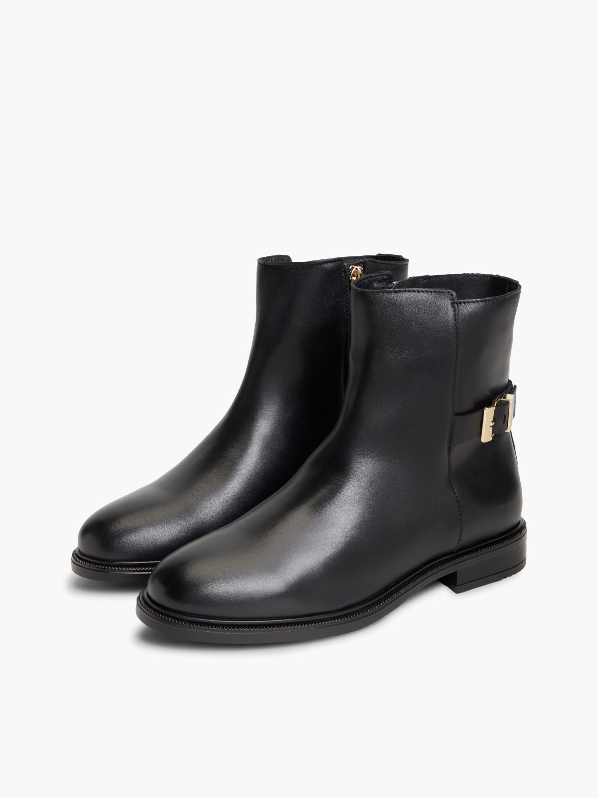 Leather TH Monogram Buckle Ankle Boots — Black