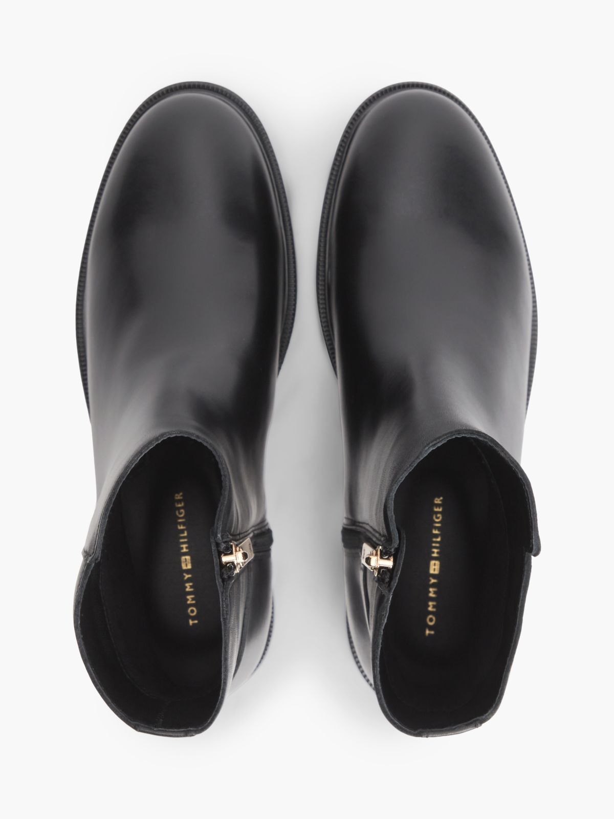 Leather TH Monogram Buckle Ankle Boots — Black