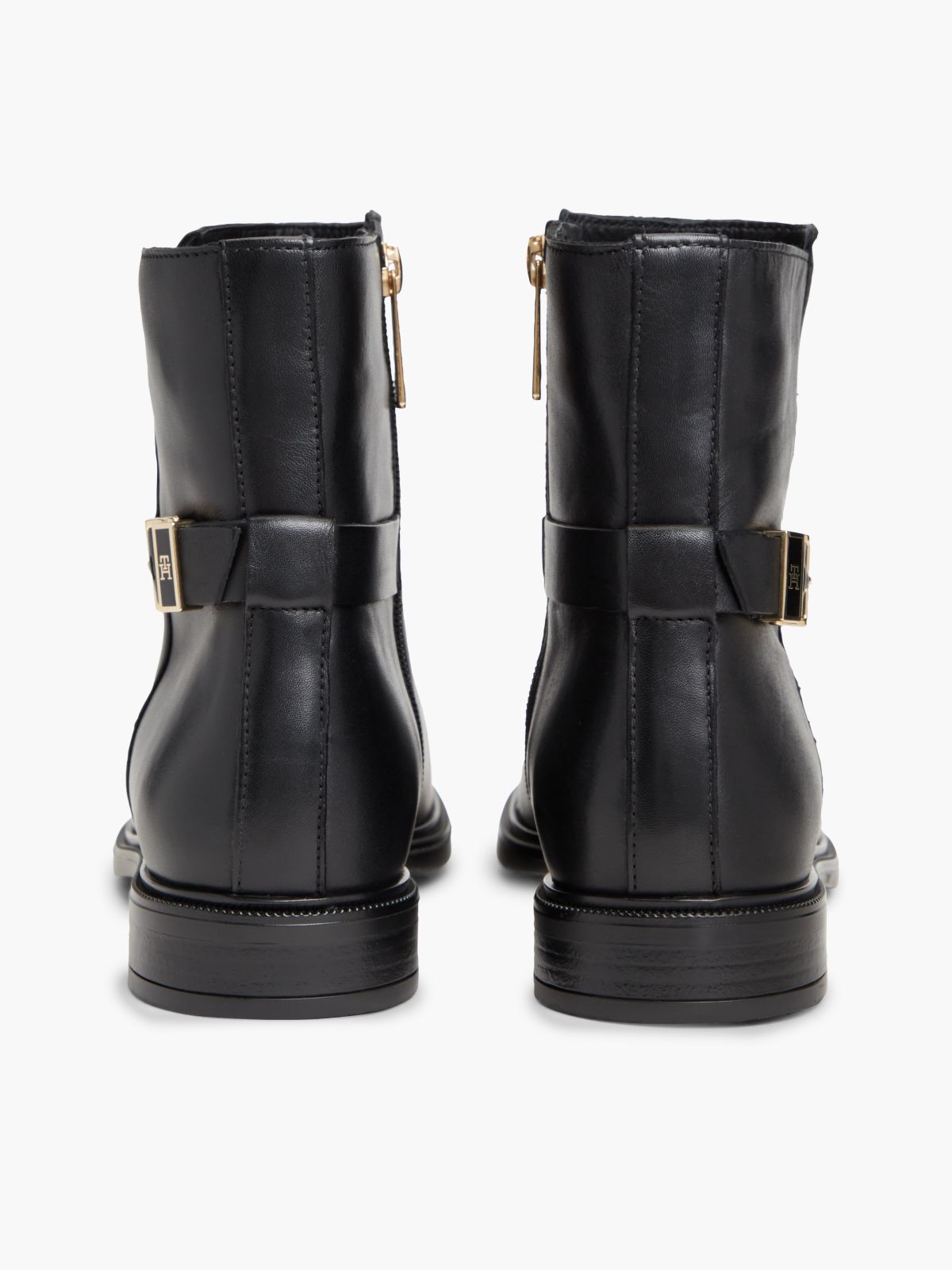 Leather TH Monogram Buckle Ankle Boots — Black