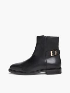 Leather TH Monogram Buckle Ankle Boots — Black 7