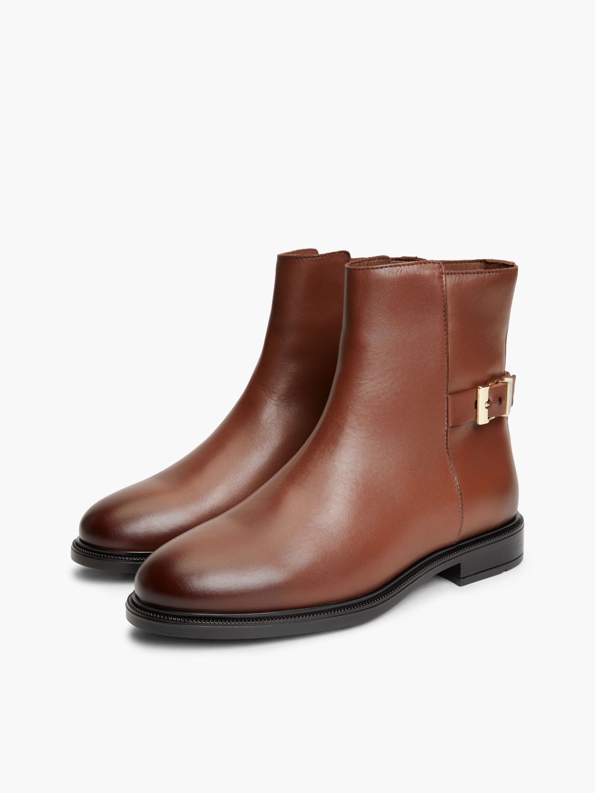 Leather TH Monogram Buckle Ankle Boots — Brown