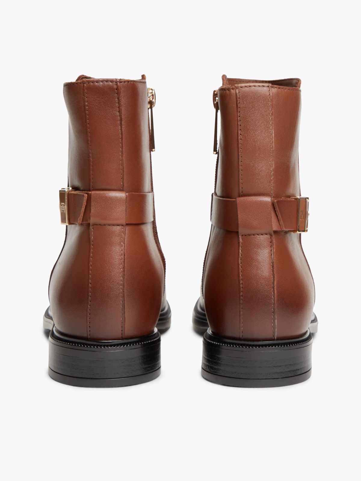 Leather TH Monogram Buckle Ankle Boots — Brown