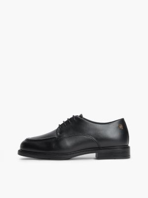 zwart leren veterschoen met th-monogram voor dames - tommy hilfiger