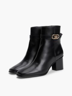 Leather Buckle Strap Block Heel Ankle Boots — Black 2
