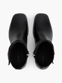 Leather Buckle Strap Block Heel Ankle Boots — Black 3