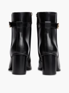 Leather Buckle Strap Block Heel Ankle Boots — Black 4