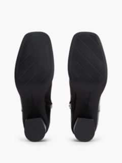 Leather Buckle Strap Block Heel Ankle Boots — Black 5