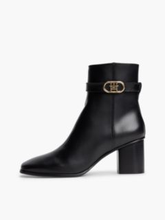 Leather Buckle Strap Block Heel Ankle Boots — Black 7