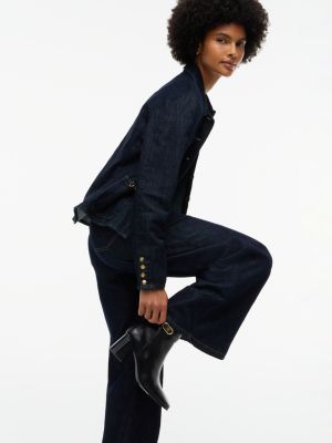 black leather buckle strap block heel ankle boots for women tommy hilfiger