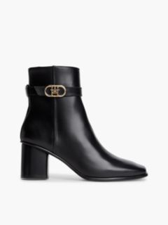 Leather Buckle Strap Block Heel Ankle Boots — Black 1