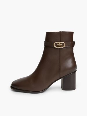 braun ankle boots aus leder mit blockabsatz für damen - tommy hilfiger