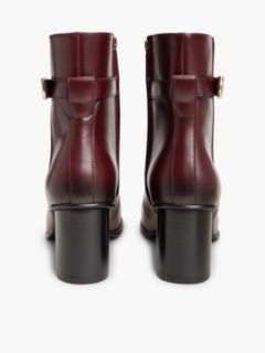 Leather Buckle Strap Block Heel Ankle Boots — Red 4