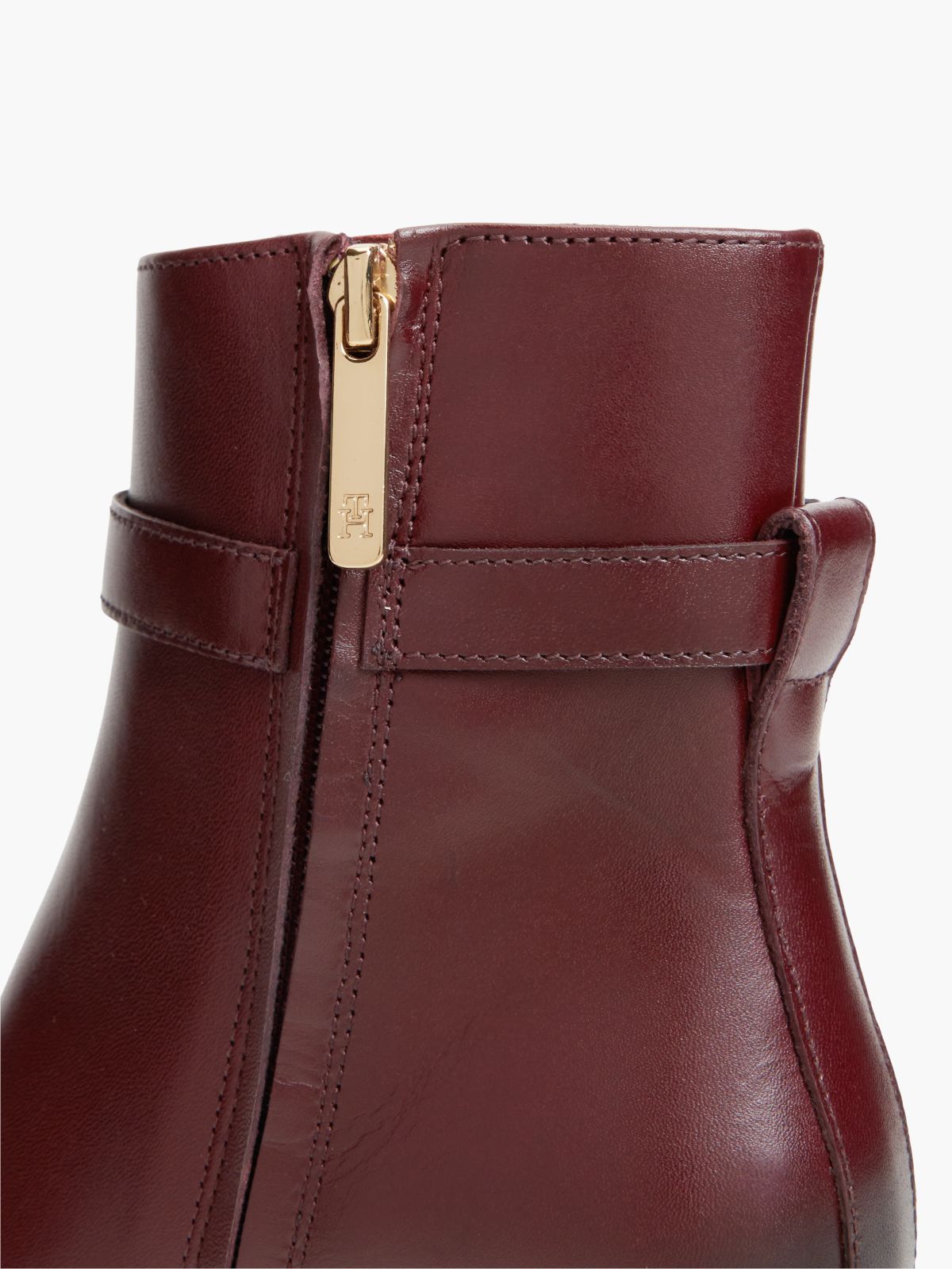 Leather Buckle Strap Block Heel Ankle Boots — Red