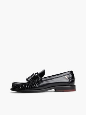 mocassini new york label in pelle lucida nero da donne tommy hilfiger