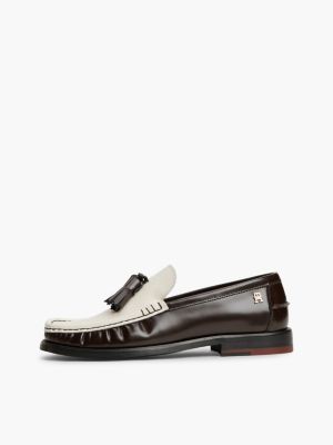 mocassini new york label in pelle lucida marrone da donne tommy hilfiger