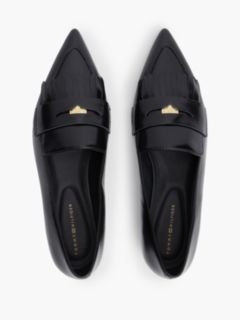 Leather Pointed Toe Penny Loafers — Black 3