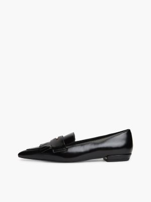 mocassins en cuir à bout pointu noir pour femmes tommy hilfiger