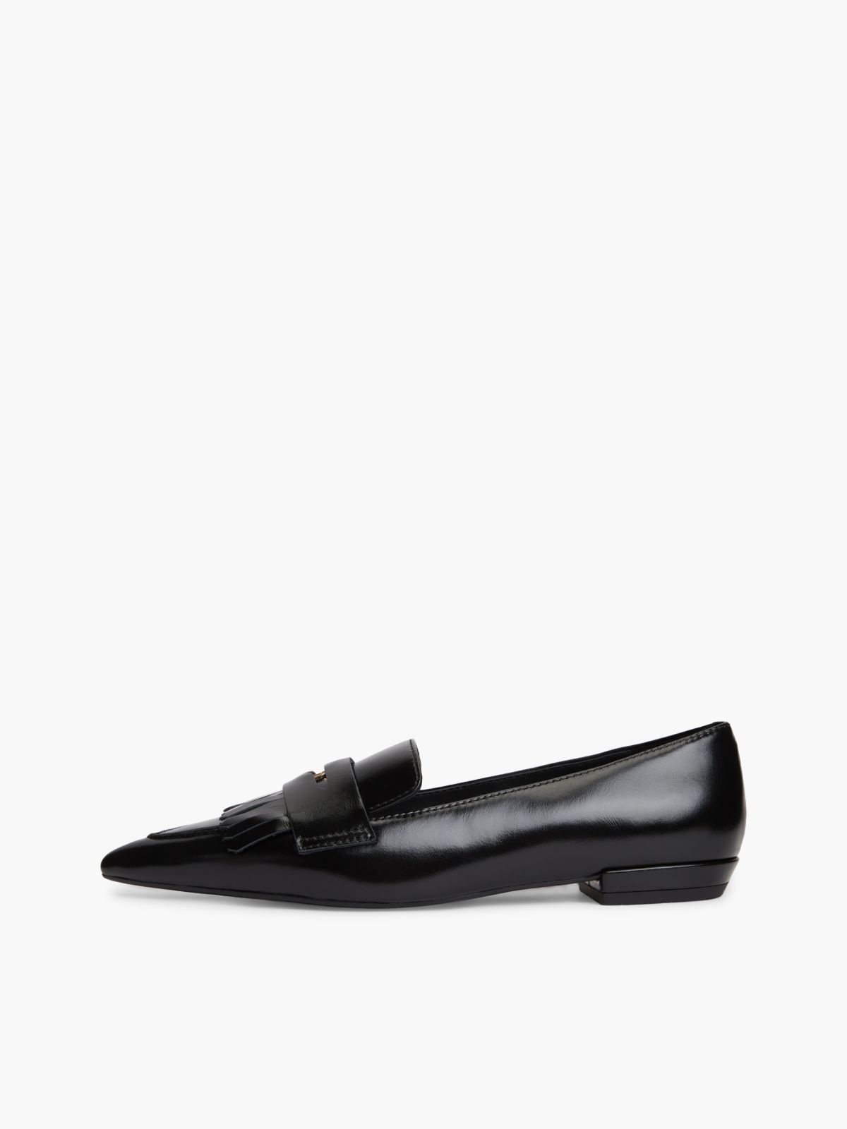 Leather Pointed Toe Penny Loafers — Black