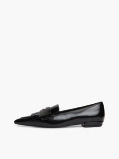 Leather Pointed Toe Penny Loafers — Black 7