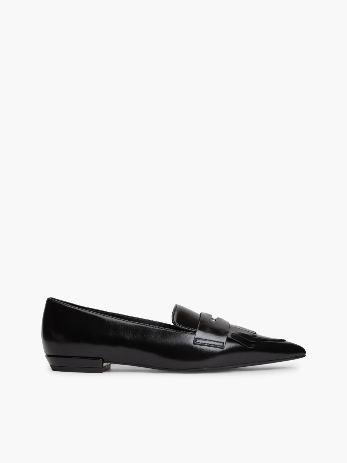 Leather Pointed Toe Penny Loafers — Black