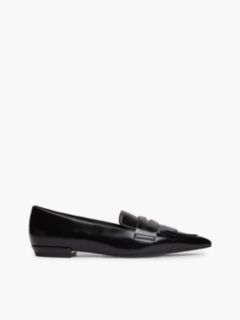 Leather Pointed Toe Penny Loafers — Black 1