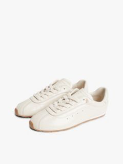 TH Monogram Plaque Leather Trainers — Beige 2