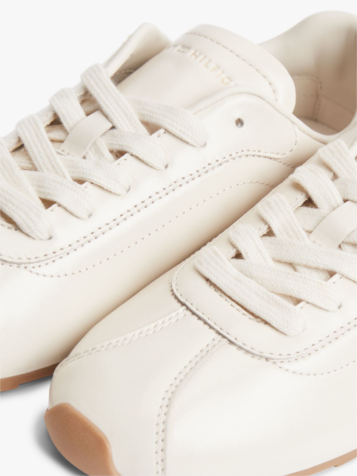 TH Monogram Plaque Leather Trainers — Beige
