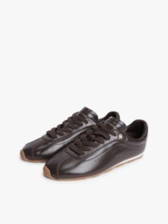 TH Monogram Plaque Leather Trainers — Brown 2