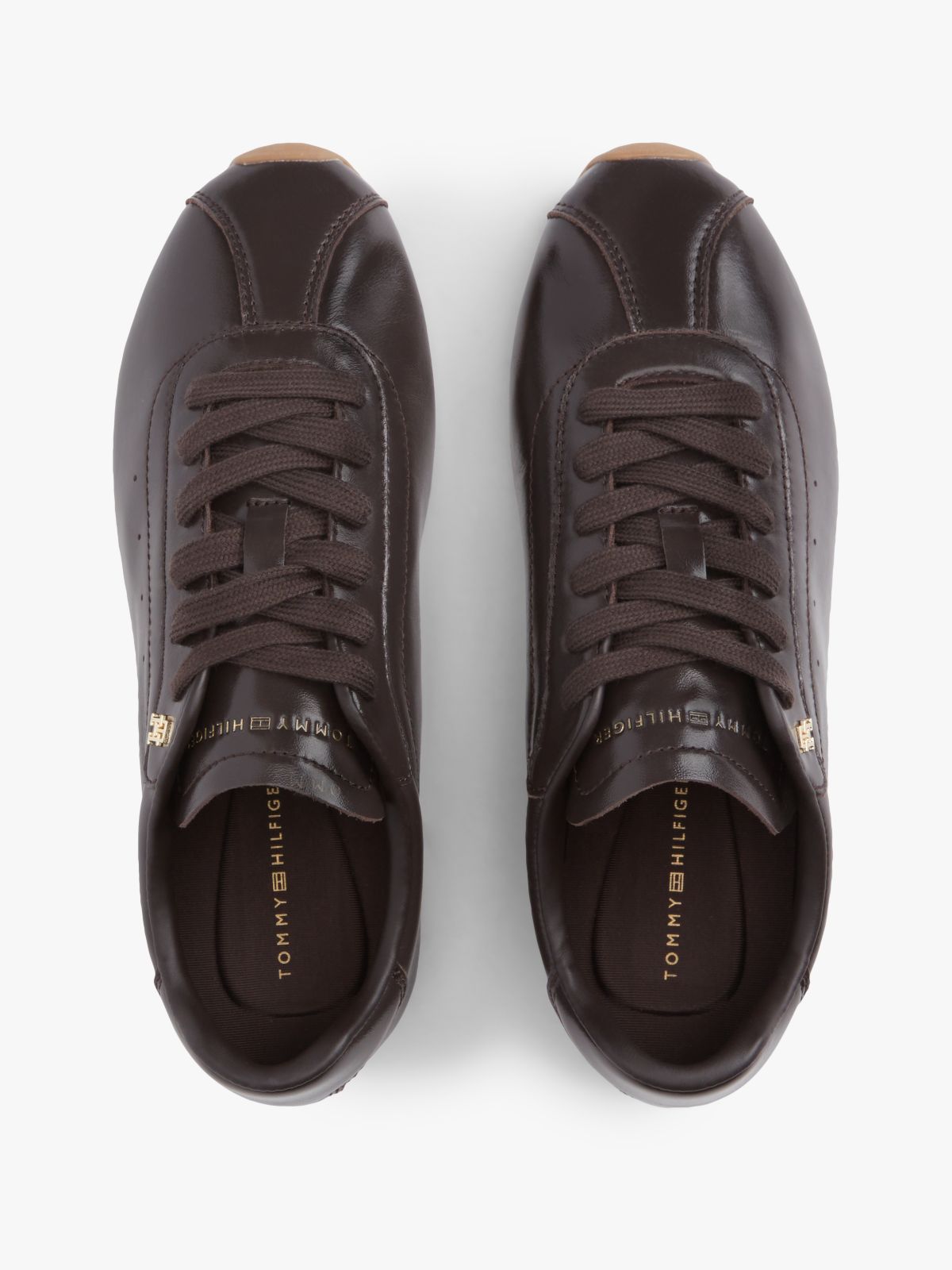 TH Monogram Plaque Leather Trainers — Brown