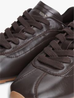 TH Monogram Plaque Leather Trainers — Brown 6