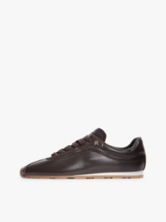 TH Monogram Plaque Leather Trainers — Brown 7