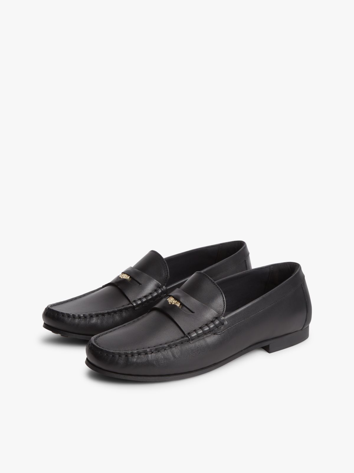 TH Monogram Leather Penny Loafers — Black