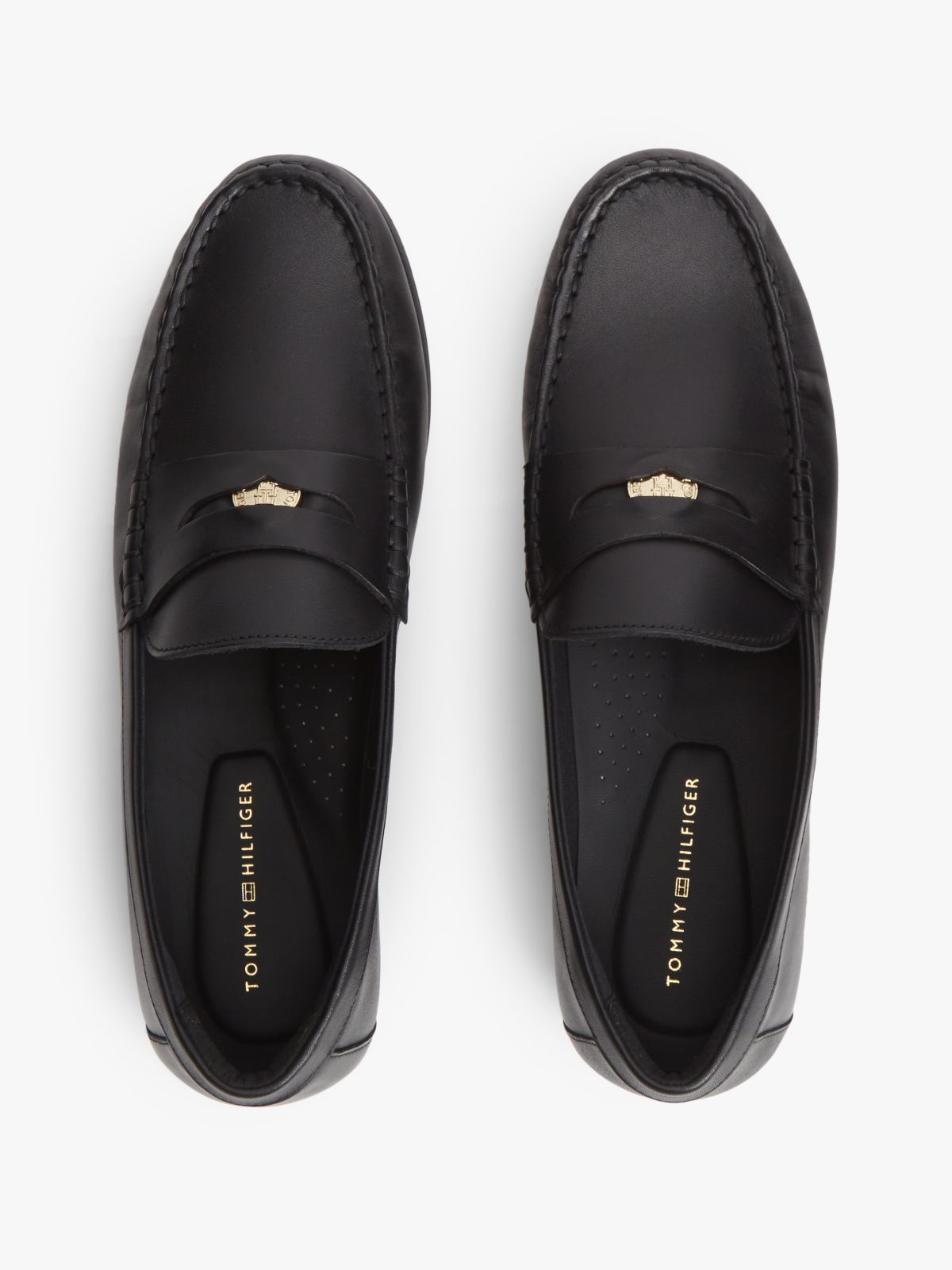 TH Monogram Leather Penny Loafers — Black
