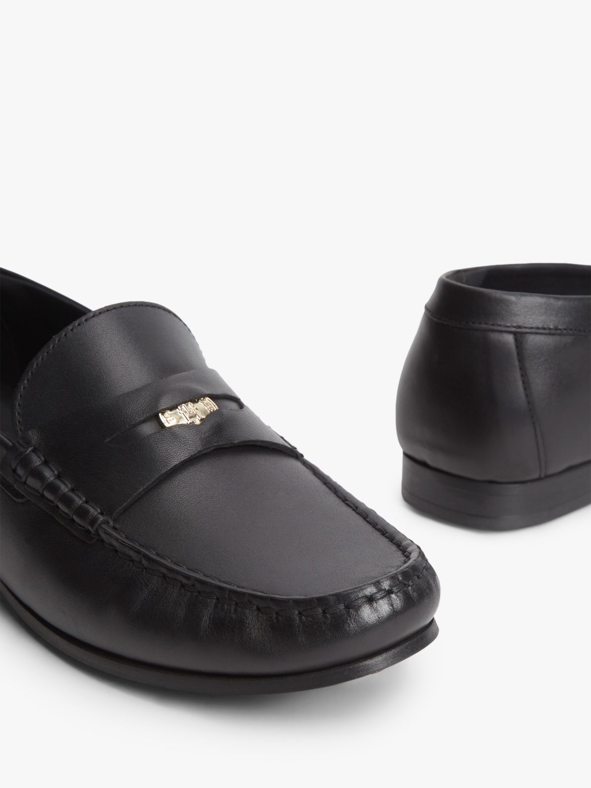 TH Monogram Leather Penny Loafers — Black