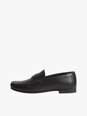 black th monogram leather penny loafers for women tommy hilfiger