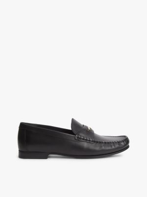 black th monogram leather penny loafers for women tommy hilfiger