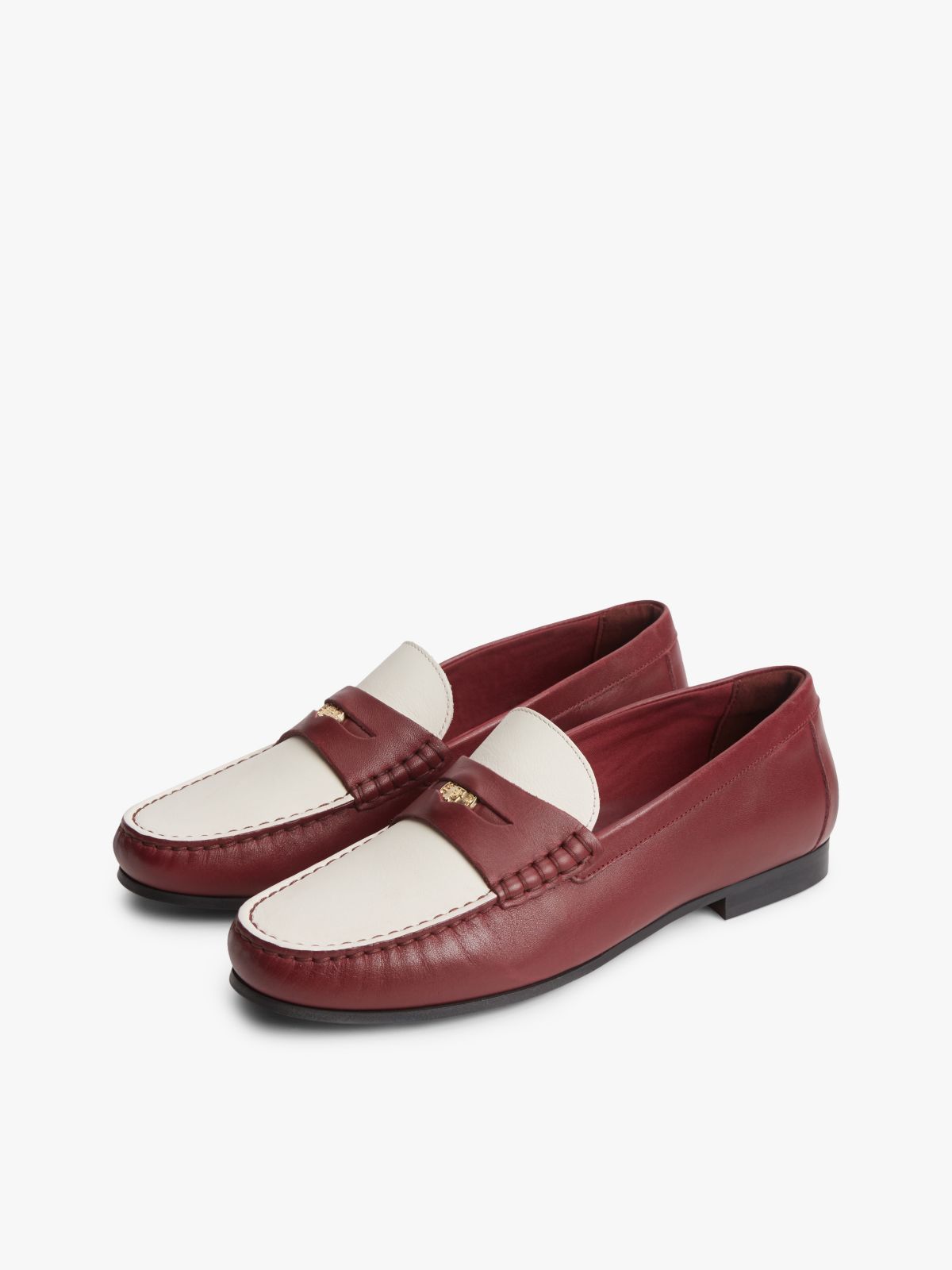 TH Monogram Leather Penny Loafers — Burgundy