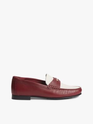 burgundy th monogram leather penny loafers for women tommy hilfiger
