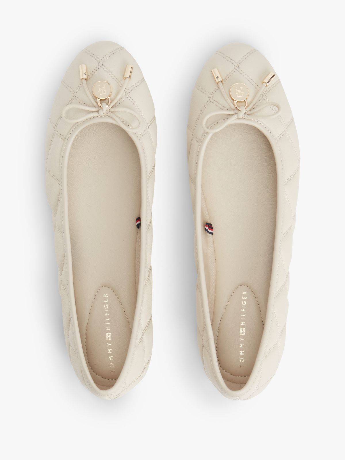 Logo Charm Quilted Leather Ballerinas — Beige
