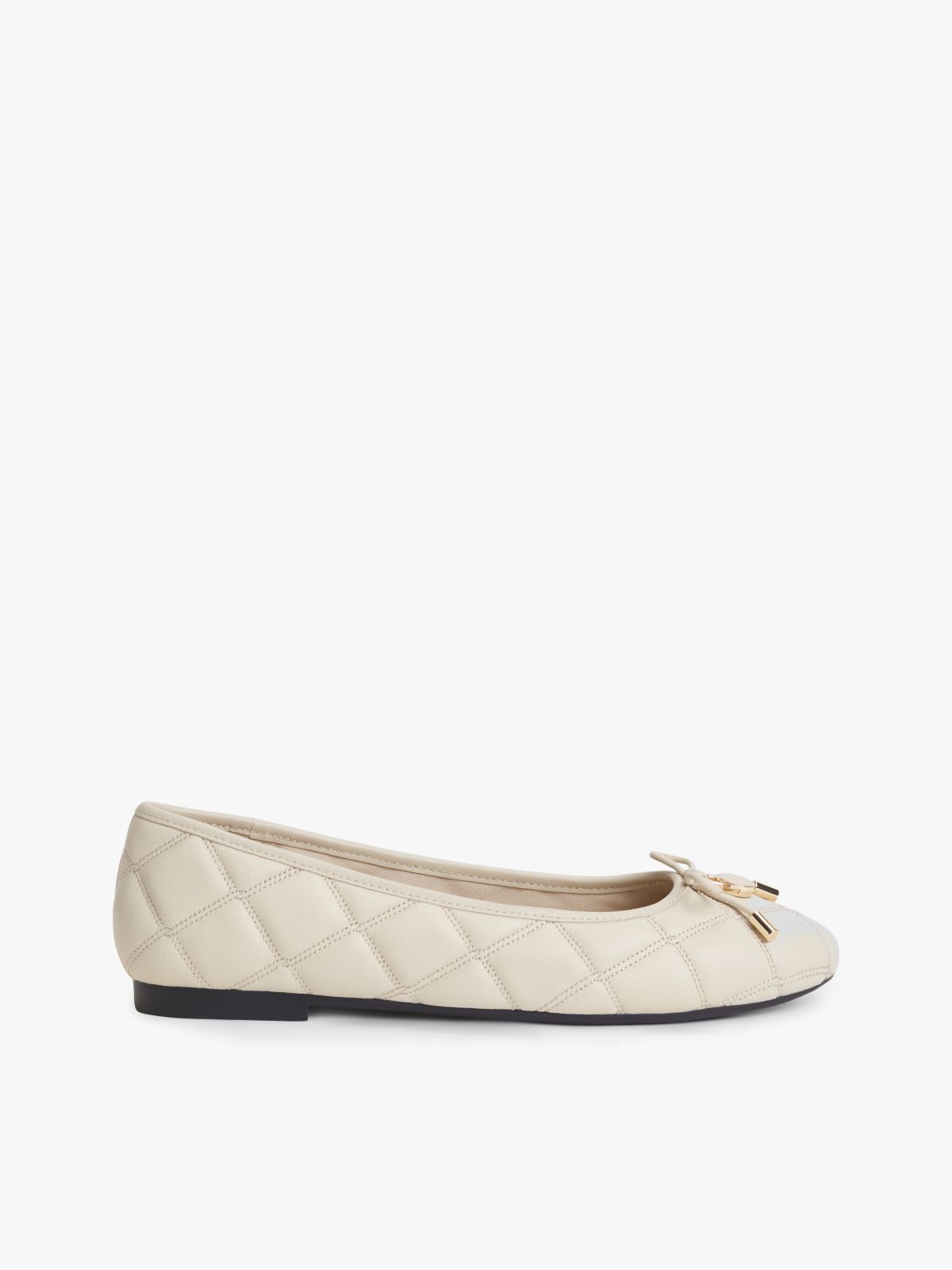 Logo Charm Quilted Leather Ballerinas — Beige