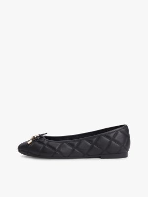 ballerine in pelle trapuntate con charm nero da donne tommy hilfiger