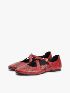 Crossover Strap Snake Print Leather Mary Janes — Red 2