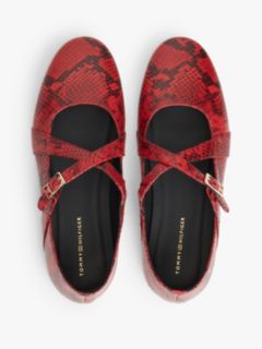 Crossover Strap Snake Print Leather Mary Janes — Red 3