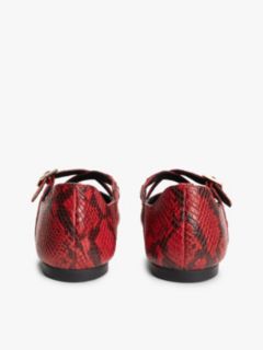 Crossover Strap Snake Print Leather Mary Janes — Red 4