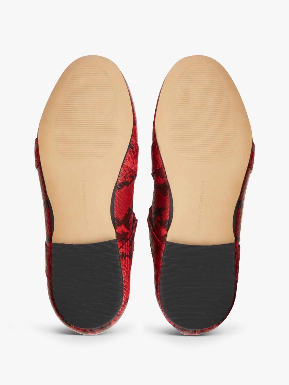 Crossover Strap Snake Print Leather Mary Janes — Red
