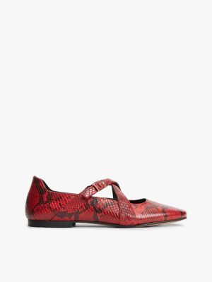 zapatos mary jane de piel con efecto serpiente con tira cruzada red de mujeres tommy hilfiger