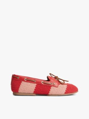 red two-tone woven flexible boat shoes for women tommy hilfiger