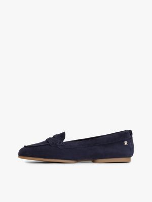 blue th monogram flexible suede loafer ballerinas for women tommy hilfiger