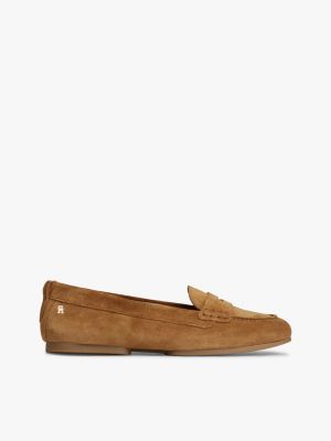 bailarinas flexibles de ante tipo mocasín brown de mujeres tommy hilfiger