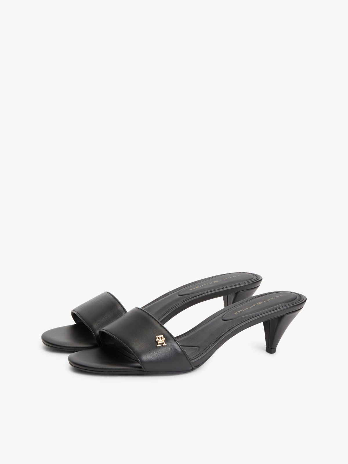 TH Monogram Leather Heeled Mules — Black